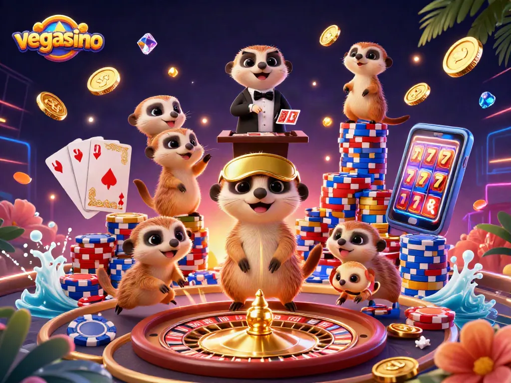 Experience the thrilling action at vegasino with lively meerkats and sparkling casino elements.