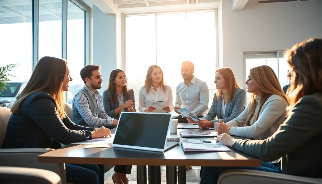 Efficient Beratung beim Auto kaufen in einem modernen Büro mit dynamischer Diskussion.
