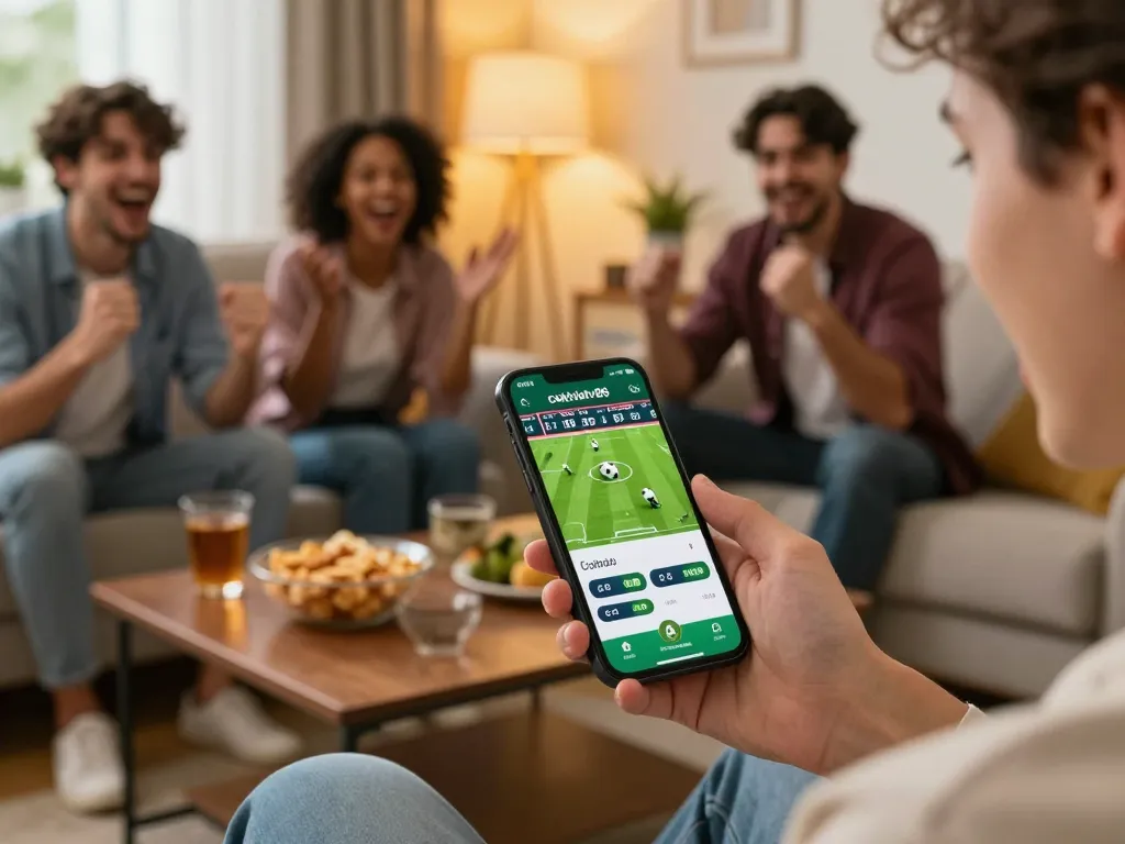 Engaged user on cakhiatv86 smartphone app for live sports betting with friends