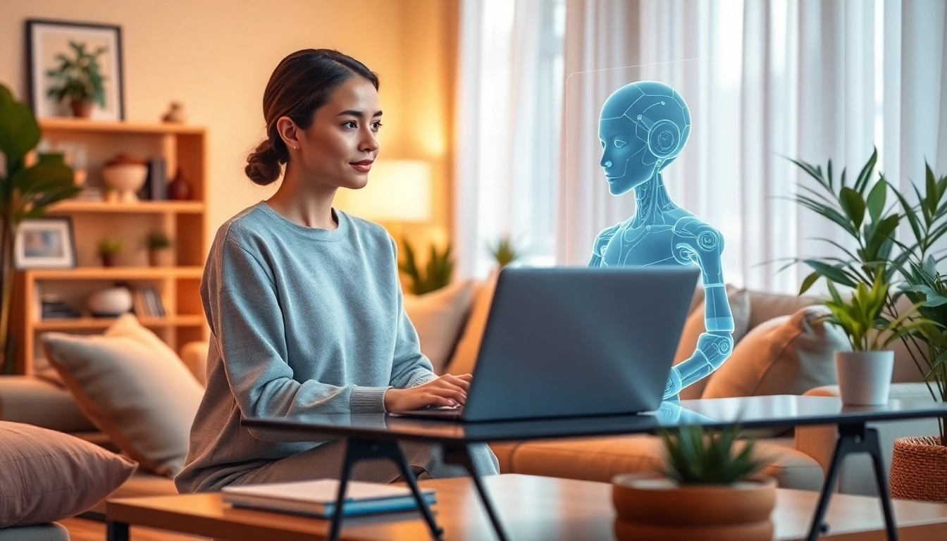 ki freundin in an interactive session with a friendly AI companion in a cozy environment.