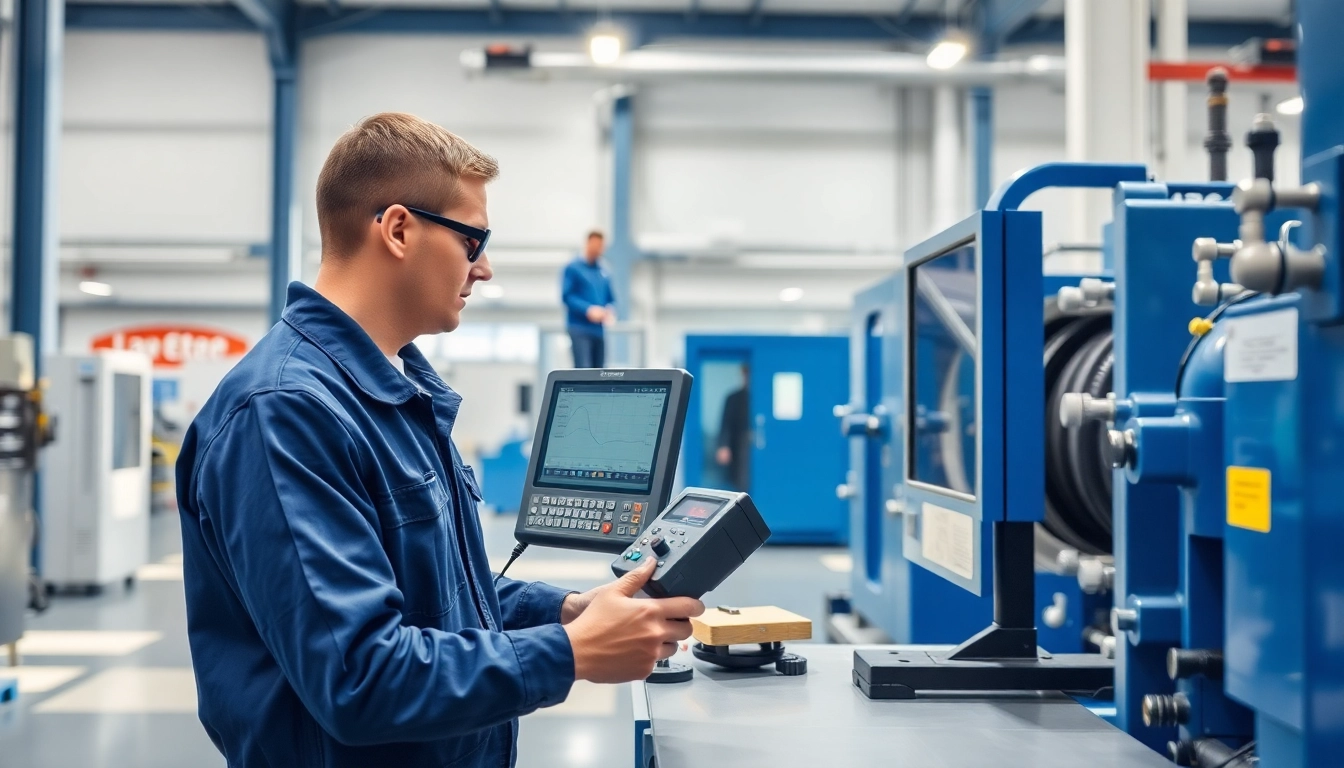Technician performing DGUV V3 Prüfung in a workshop, ensuring safety compliance.