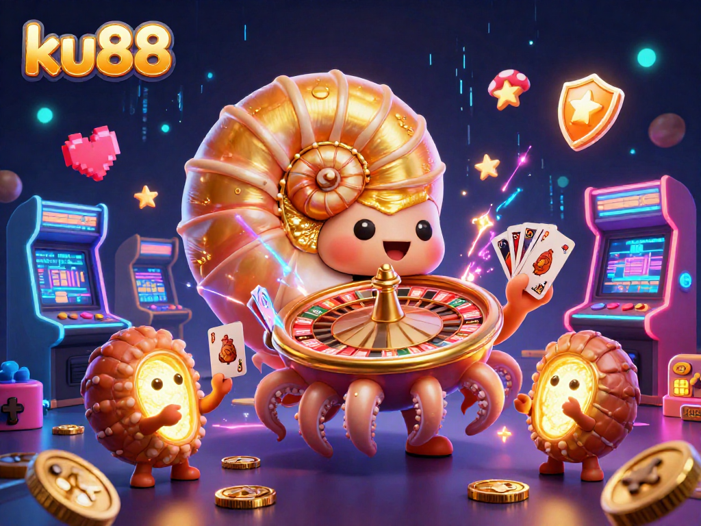 Experience thrilling gameplay at ku88 with a giant nautilus roulette and glowing game elements.
