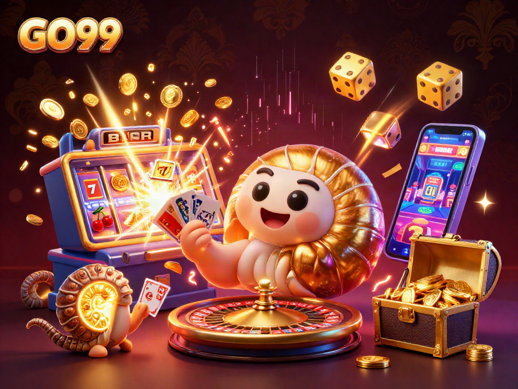 Experience thrilling gameplay with GO99, featuring a vibrant 3D casino scene bursting with action.
