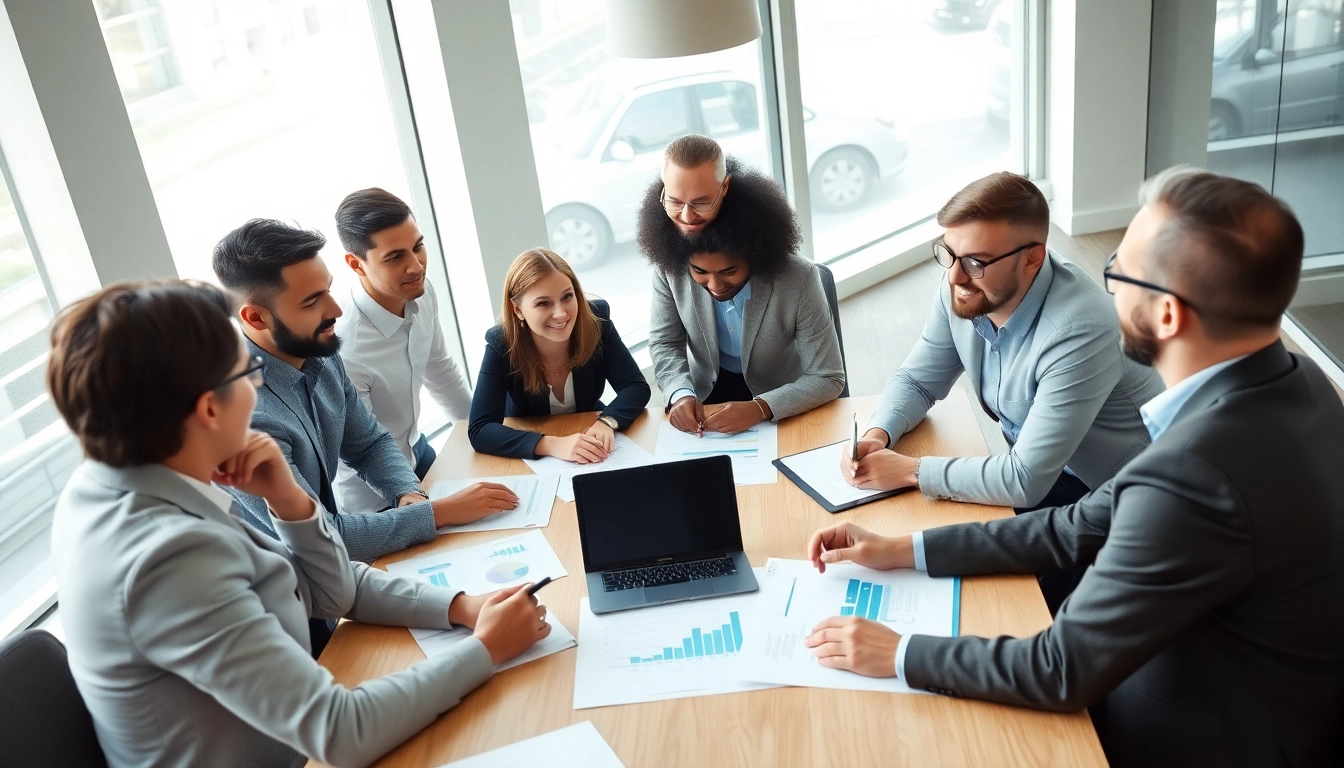 Unternehmensberatung team collaborating creatively in a modern office environment.