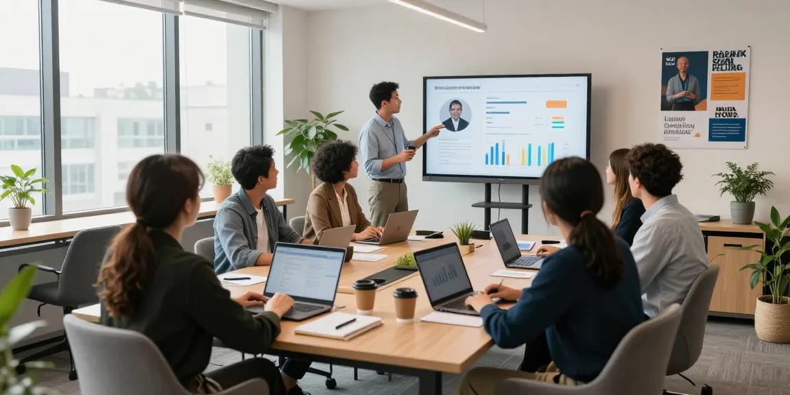 Arbeitskultur bewerten durch Teamarbeit und Feedback-Analysen in modernem Büro.