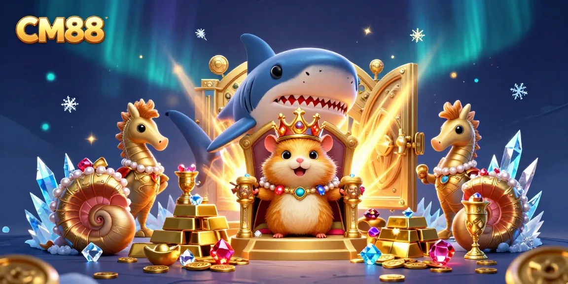 Experience excitement at CM88 with a fierce golden hamster king surrounded by treasure and seahorse guards.