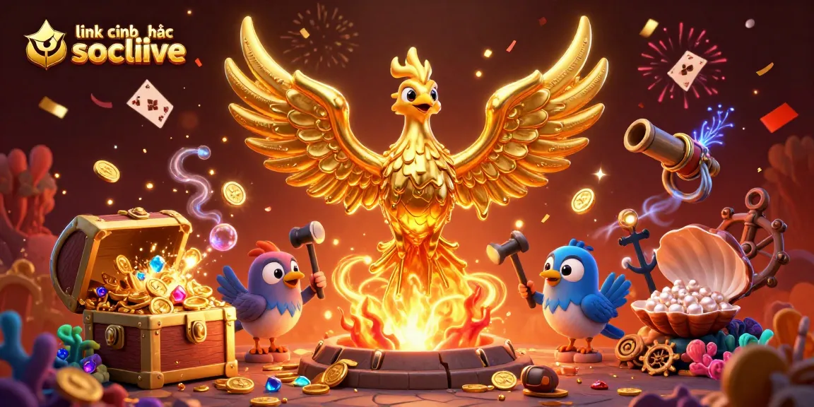 Experience excitement with link chính thức socolive as the golden phoenix drops coins in this colorful gambling scene.