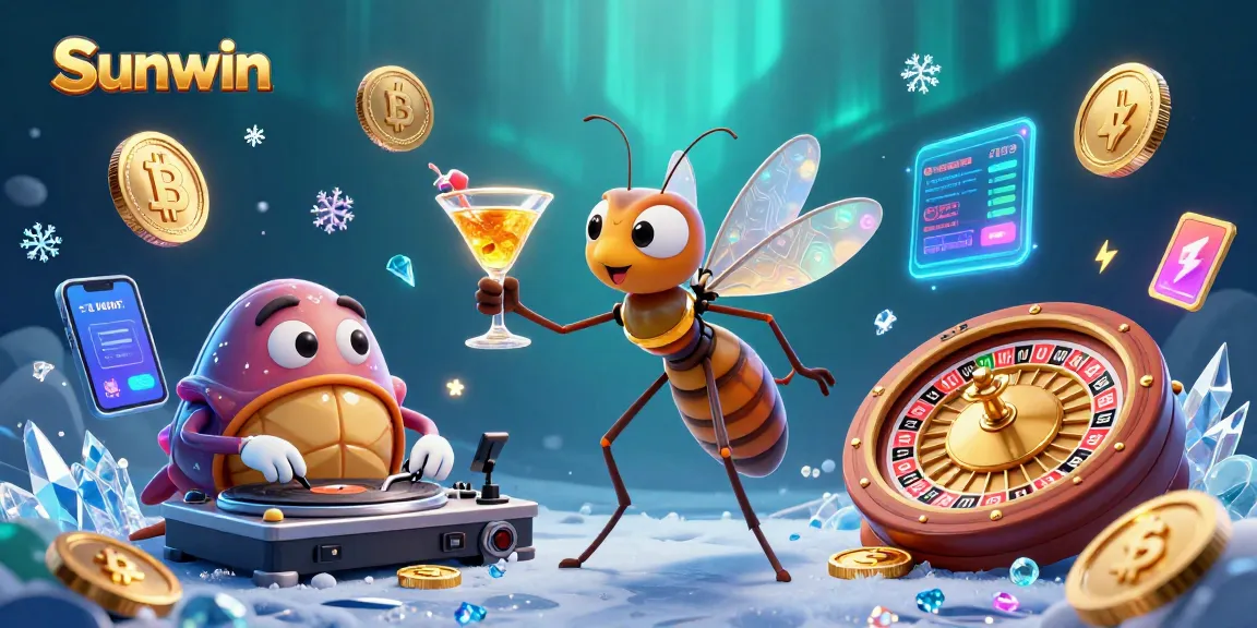 Experience thrilling gameplay with Sunwin, featuring vibrant 3D casino characters, cryptocurrency elements, and an engaging environment.