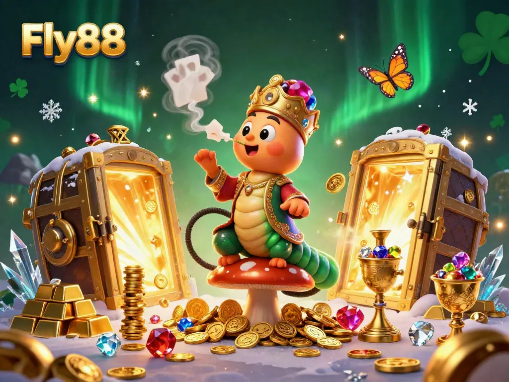 Fly88 engages players with a vibrant, fun-filled, 3D illustration of casino excitement and treasure