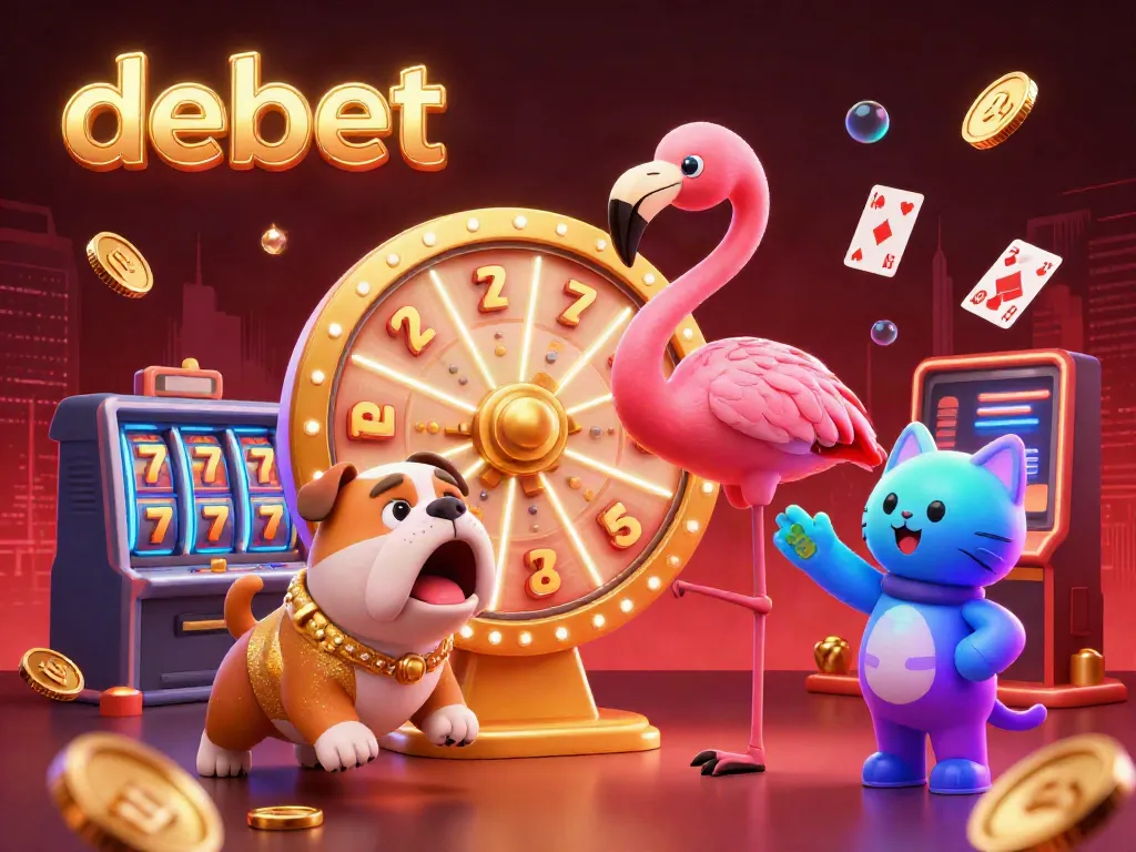 Engage with debet at an exciting casino scene showcasing vibrant game show elements and prizes.
