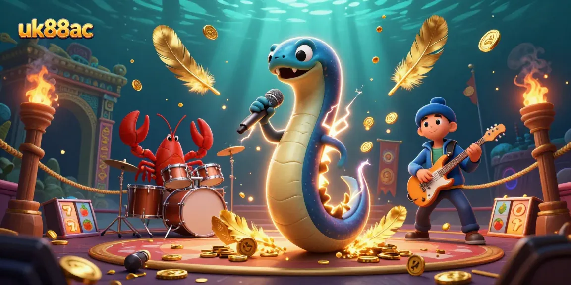 uk88ac ignites the underwater casino stage with vibrant characters and slot reels, showcasing an energetic performance.