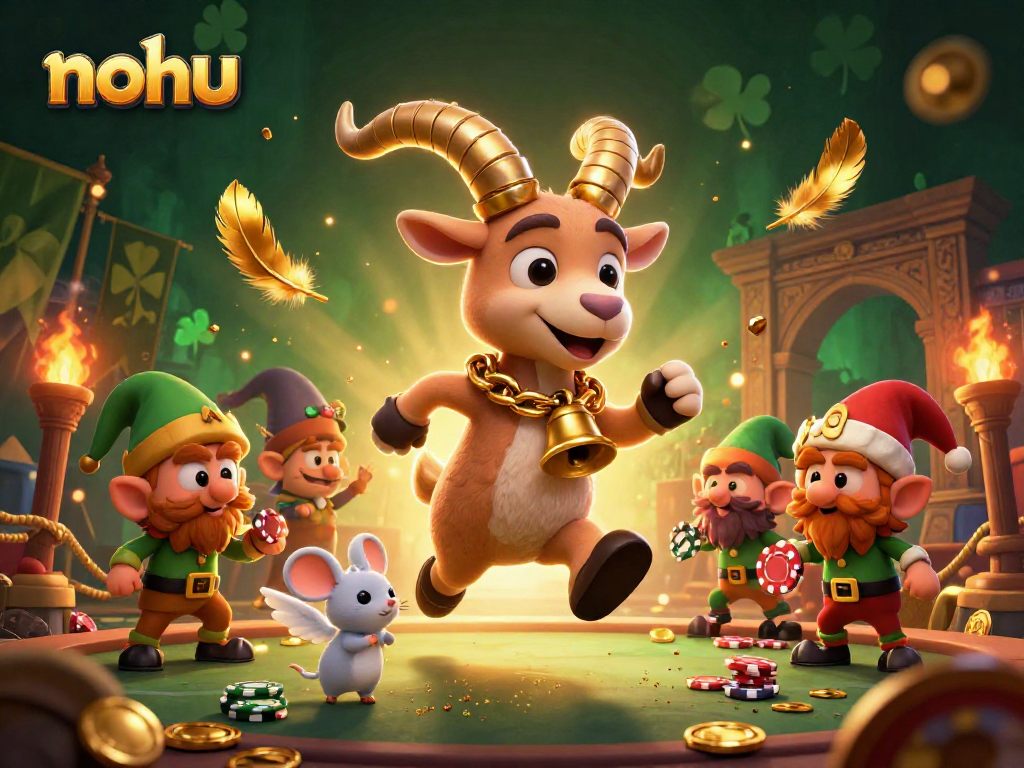Nohu characters defend casino excitement against mischievous gremlins stealing chips.