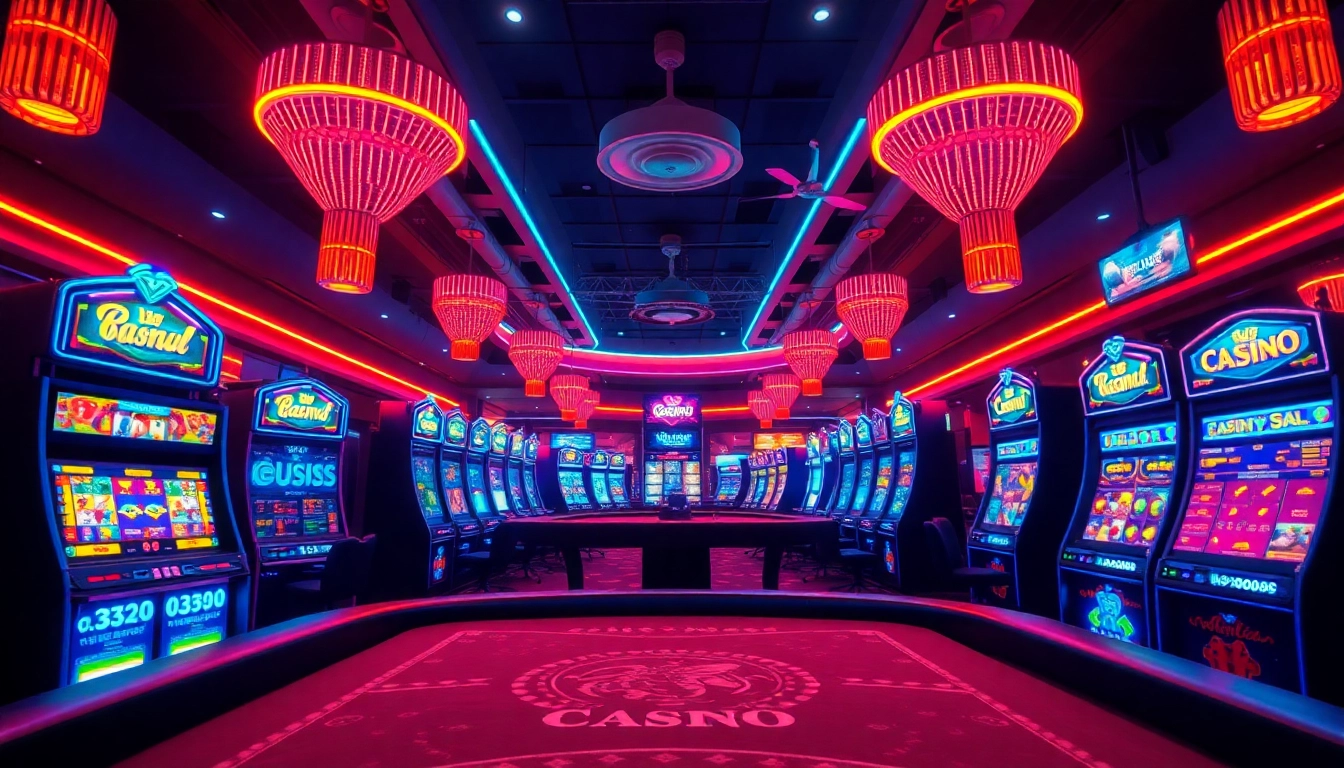 Erleben Sie aufregende Spiele in Casinos ohne Lizenz, erleuchtet von Neonlichtern und voller Spannung.