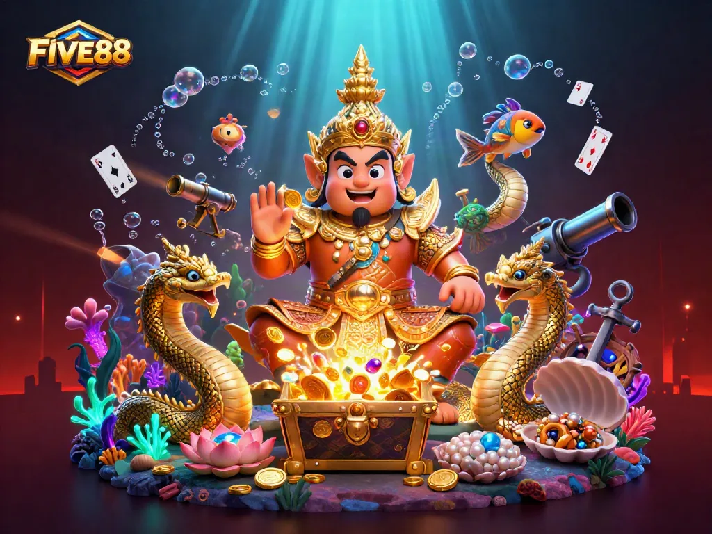 FIVE88 captivates players with vibrant gaming visuals and elaborate temple guardian characters.