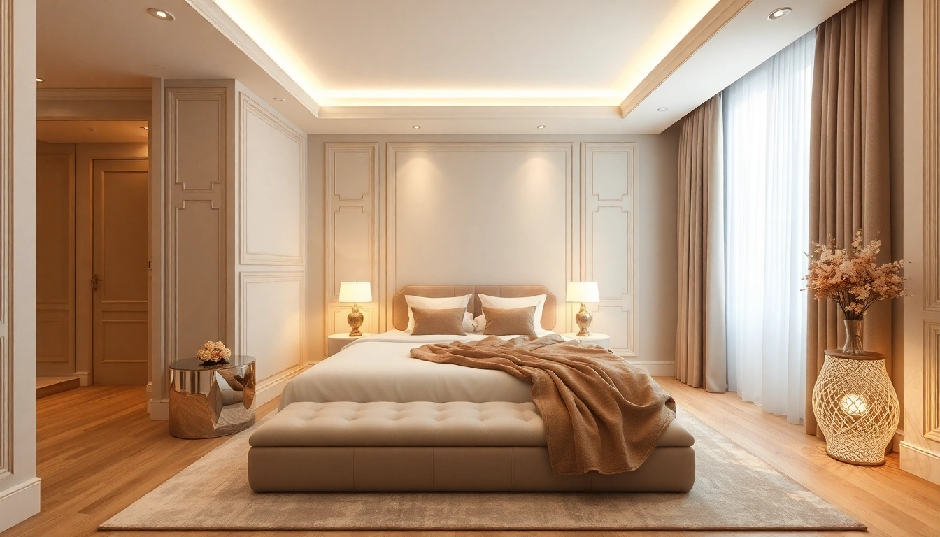 Experience luxury in a beautifully designed bedroom featuring elegant furnishings and soothing ambiance.