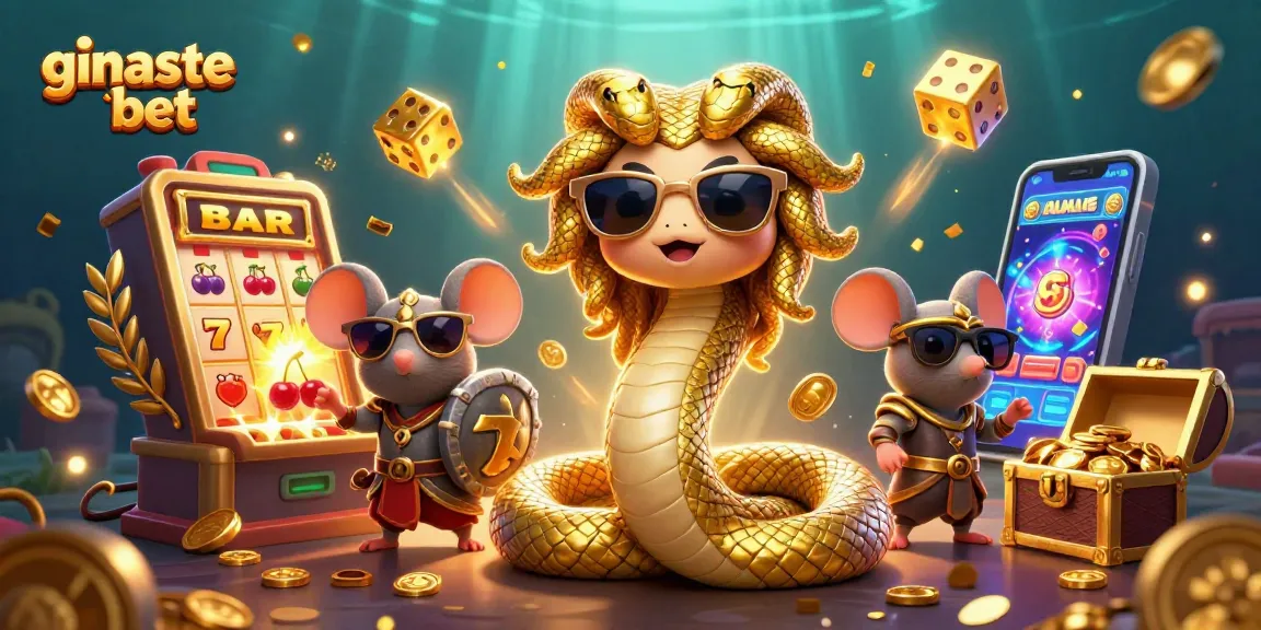 Win big with ginaste bet in a vibrant casino scene featuring Medusa and a warrior mouse.