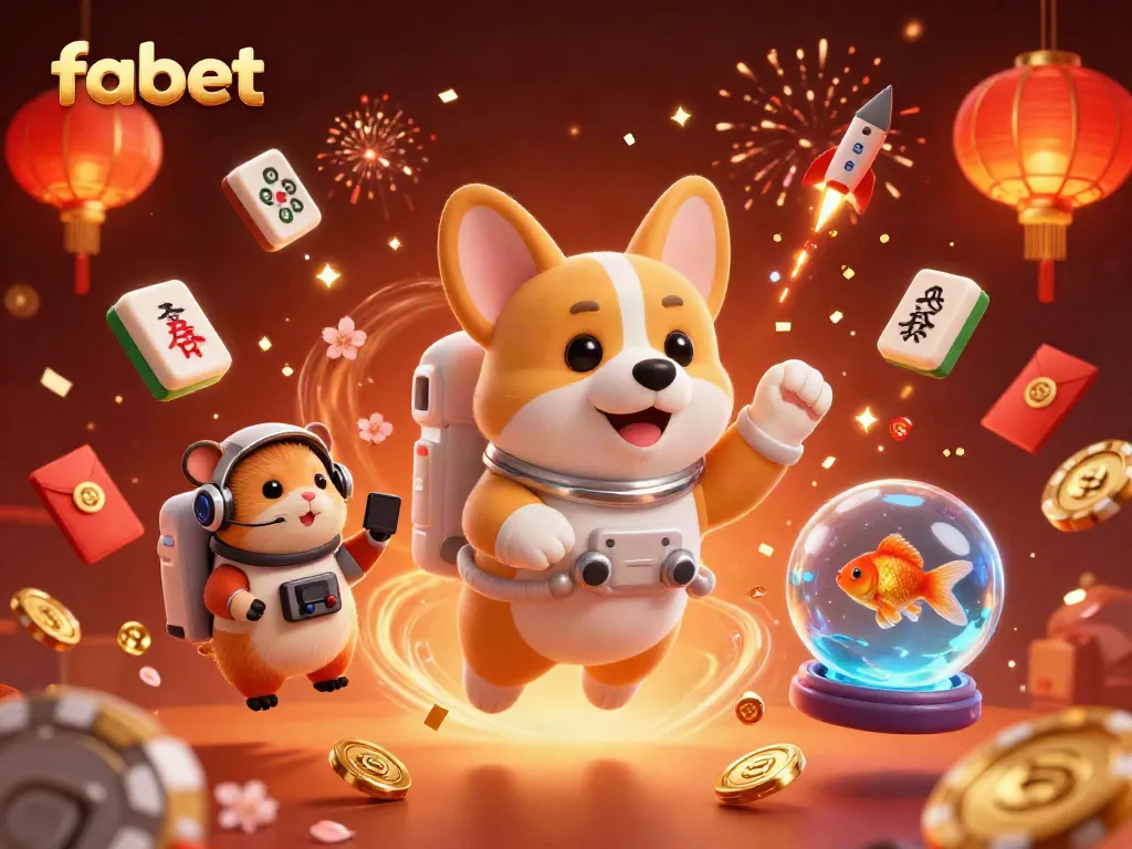 Experience an exciting gambling scene with fabet as a cute astronaut corgi floats in a casino cosmos.