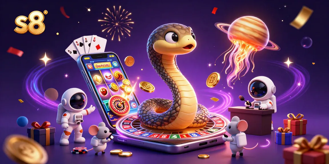 Experience the excitement of s8 with a unique cosmic casino scene featuring playful astronaut mice and a golden jellyfish dealer.