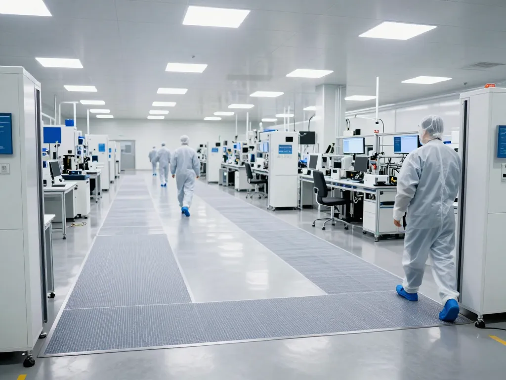 Dust control mats for electronics manufacturing ensuring cleanliness on work floors.
