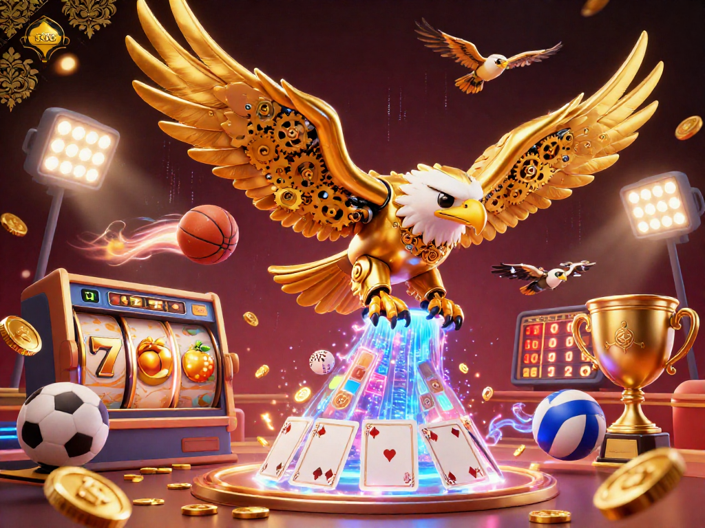 Experience the thrilling atmosphere of tx88 with dynamic casino elements and an electrifying golden eagle.