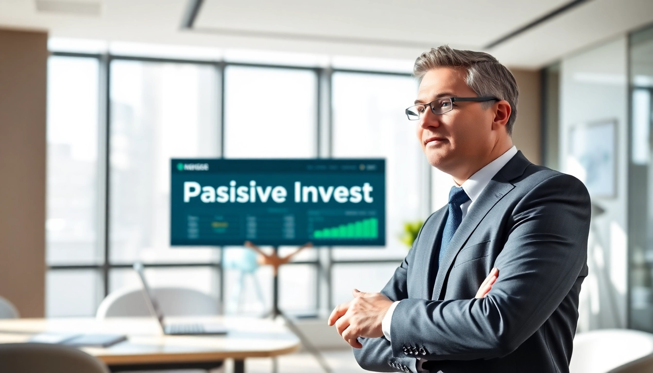 Passiv investieren Strategien präsentiert von einem Finanzberater in einem modernen Büro.