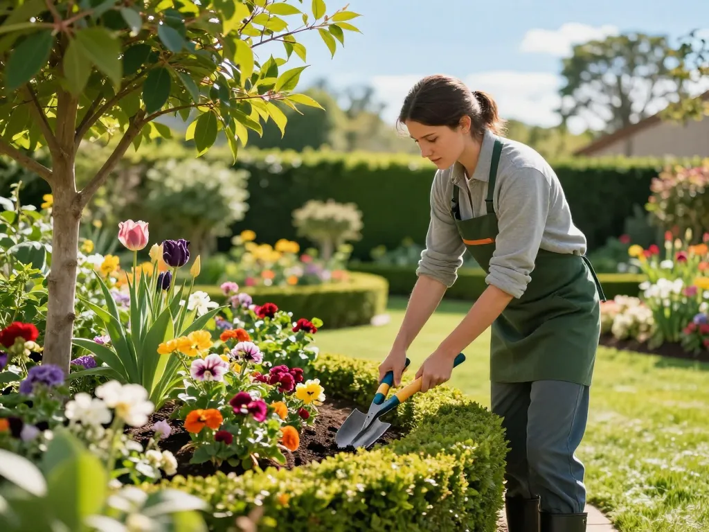 Zuverlässige Gartenpflege in Münster mit einem Gärtner, der fachkundig für lebendige Blumenbeete und Hecken sorgt.