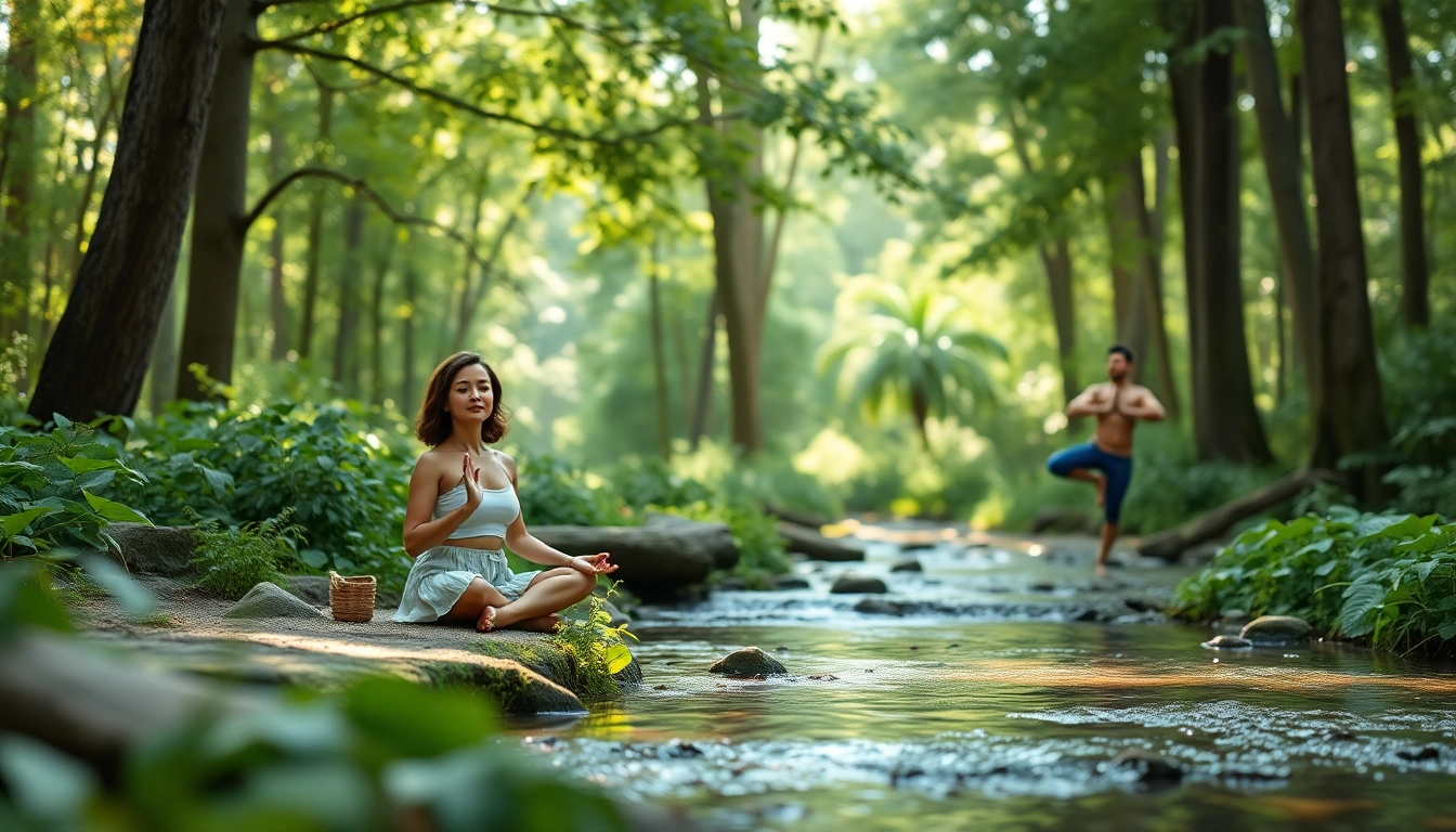 Practicing emotional wellbeing through mindfulness in a serene forest setting.