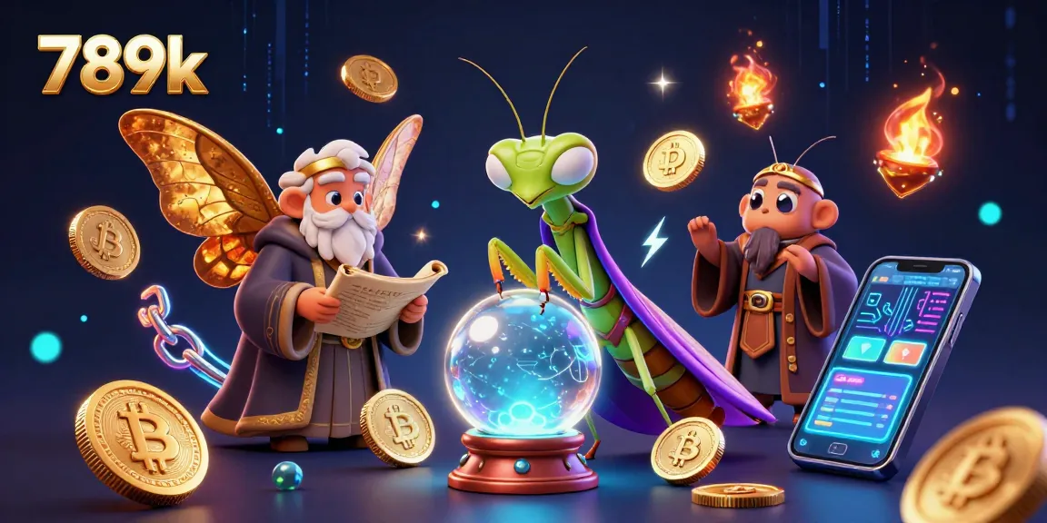 Engage with 789k's casino thrills featuring a whimsical fortune teller and vibrant crypto elements.