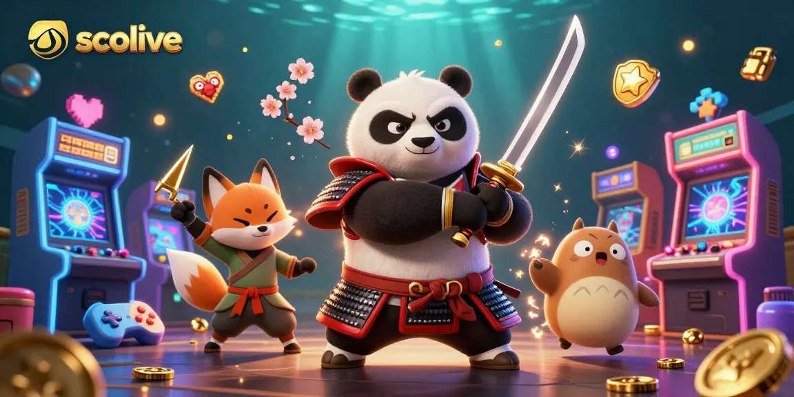 Socolive showcases vibrant gaming excitement with samurai panda and ninja fox amidst colorful jackpots.