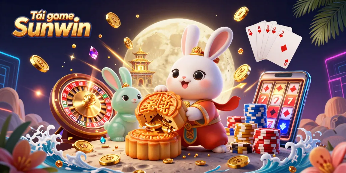 Experience Tải game Sunwin with an enchanting illustration of a moon rabbit amid a vibrant casino atmosphere.