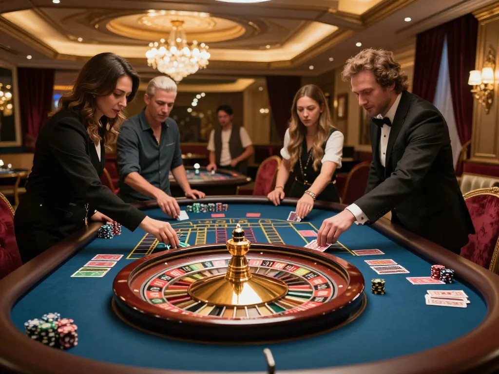 Experience the excitement of da88 with players engaged at a luxurious roulette table