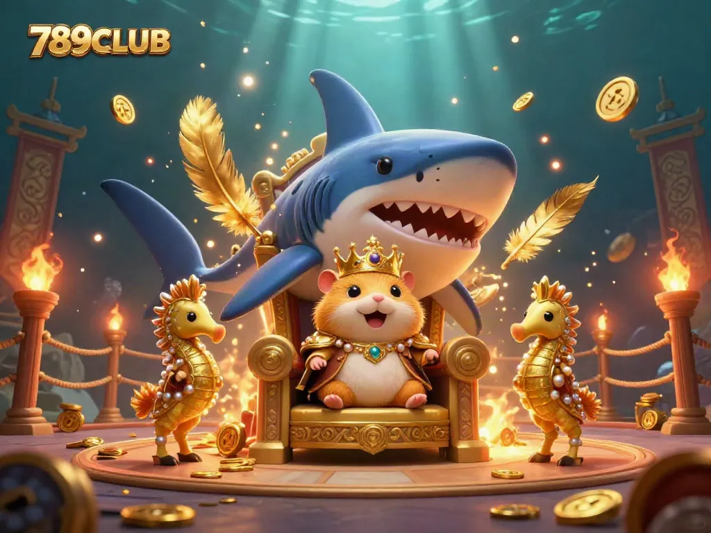 Engage in thrilling adventures at 789CLUB, where a fierce hamster king rules over a vibrant underwater casino realm with impeccable detail.