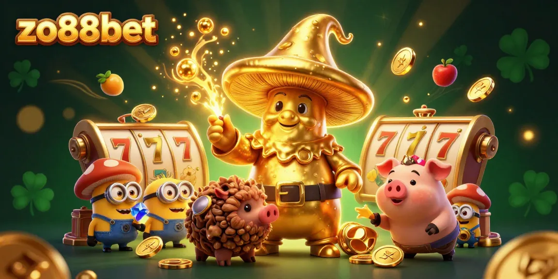 Experience thrilling jackpots and treasures with zo88bet in this vibrant illustration featuring magical elements.