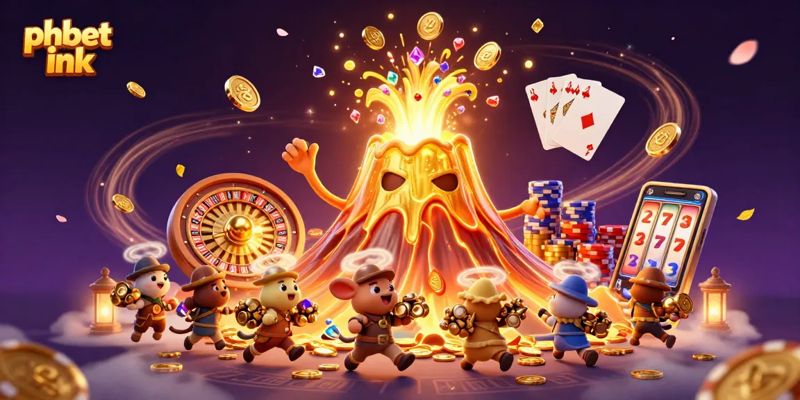 Engage with thrilling games at PHBET ink as golden treasures erupt from a victorious volcano.