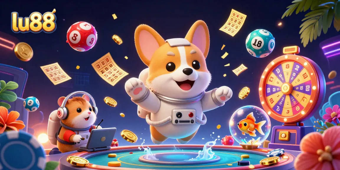 Experience thrilling action with lu88 in a vibrant space station casino scene showcasing colorful lottery fun.