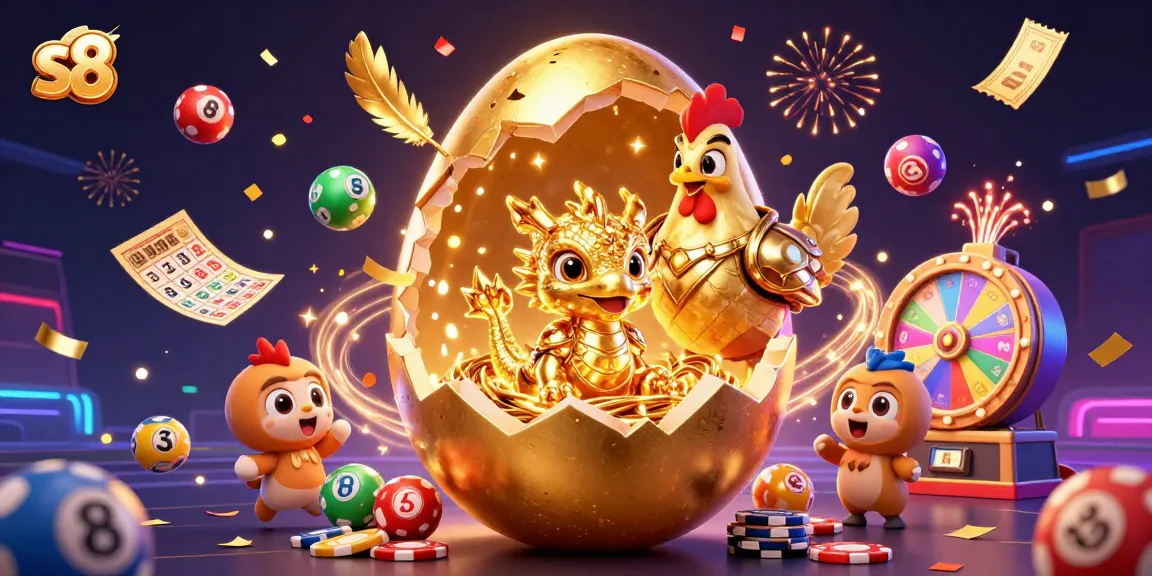 Experience the excitement of s8 with a gold dragon amidst vibrant casino elements.