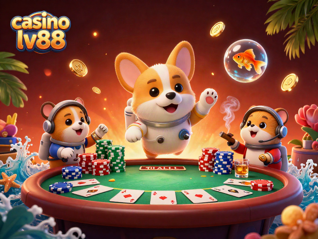 Experience casino lv88 excitement with playful characters navigating a mesmerizing 3D space casino.