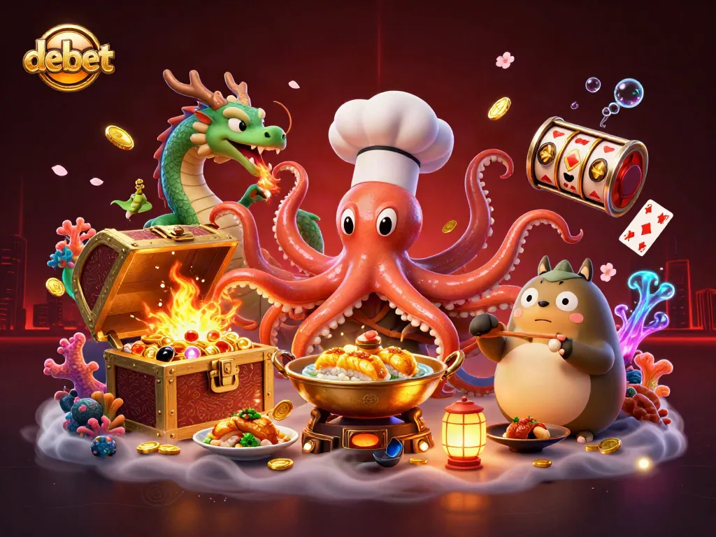 Play slots and win with debet in this vibrant casino-themed illustration featuring a dynamic scene.