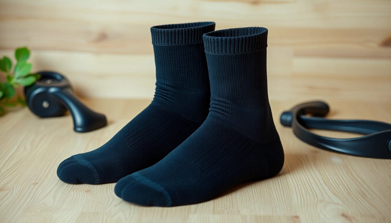 Trage kompressionssocken in eleganten, schwarzen Designs, die Bewegungsfreiheit und Komfort bieten, ideal für Sport und Alltag.