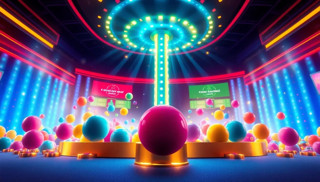 Spielen Sie Plinko in einem modernen Casino mit bunten Kugeln, aufregender Atmosphäre und Gewinnanzeigen.