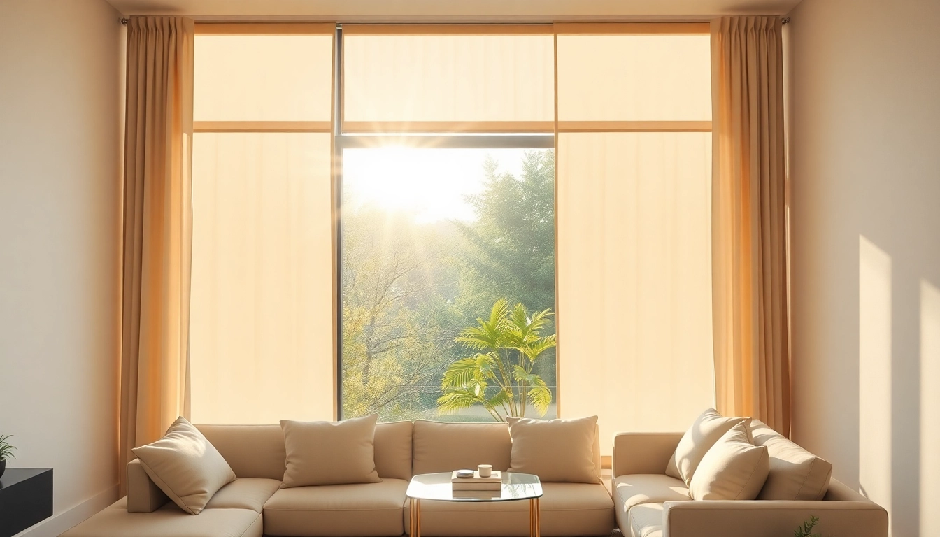 Maßgefertigte Plissee Maßanfertigung in einem modernen Wohnzimmer beleuchtet durch sanftes Sonnenlicht.