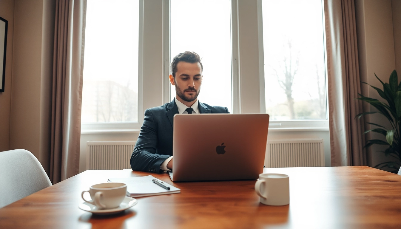 Headhunter Saarbrücken bei der Arbeit am Laptop in einem modernen Büro.