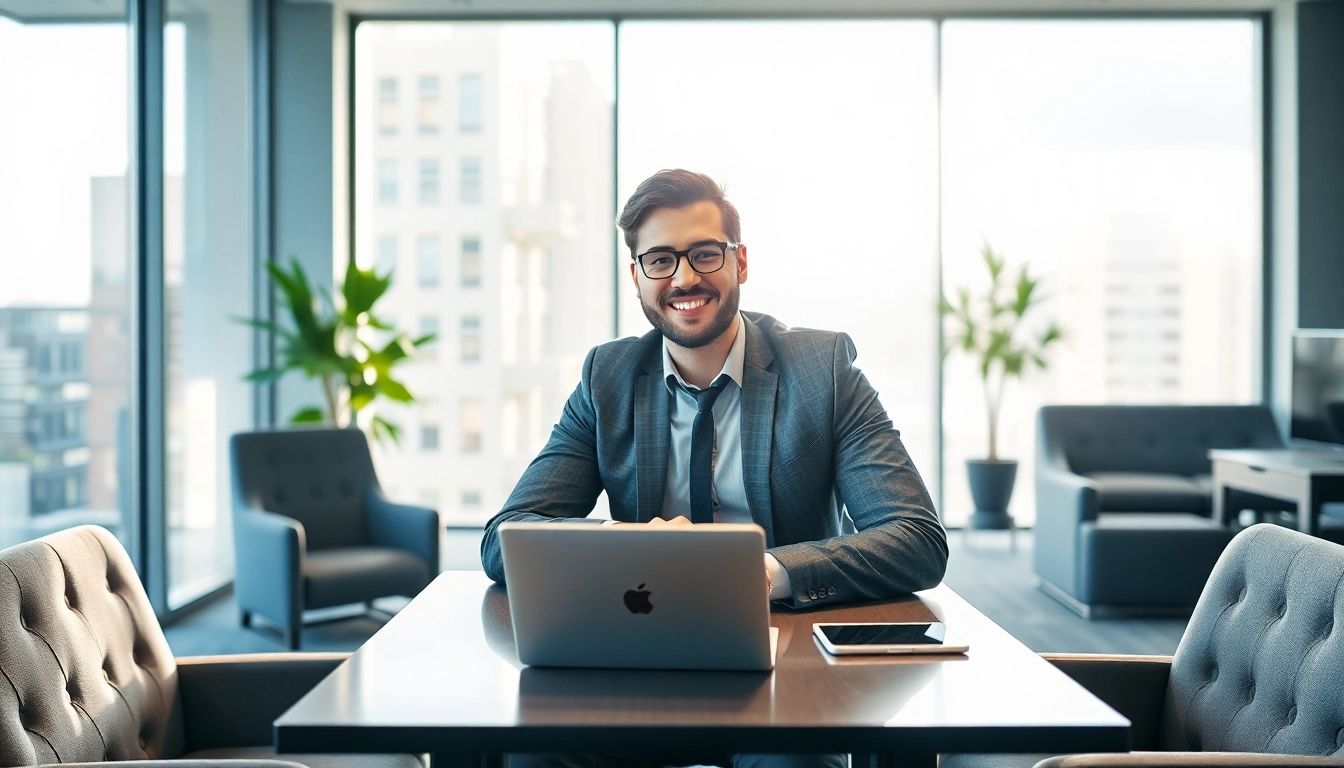Headhunter CEO arbeitet fokussiert in einem modernen Büro mit Tablets und Notizen.