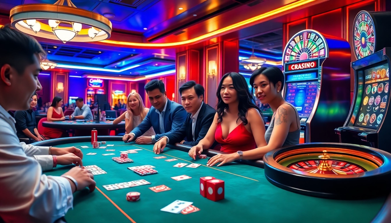 A high-stakes poker game featuring intense players at a table on https://topclub.website/ with vibrant casino lighting and chips.