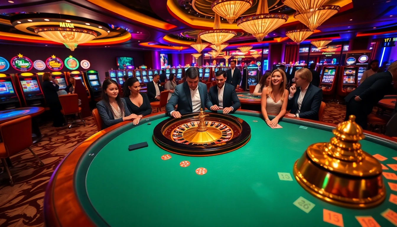 Exciting casino gameplay featuring RR88 poker and roulette tables with enthusiastic gamblers.