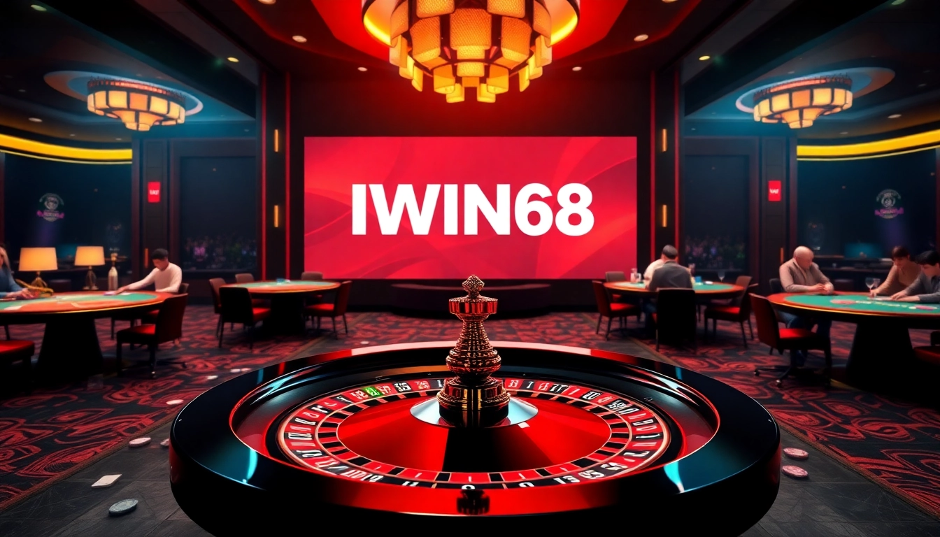 Engaging gameplay experience at IWIN68 with poker tables and vibrant casino elements.
