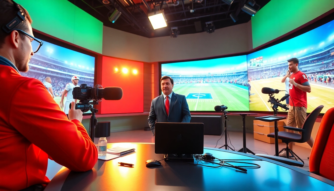 Engaging visuals of sports broadcasting featuring hosts and live game footage.