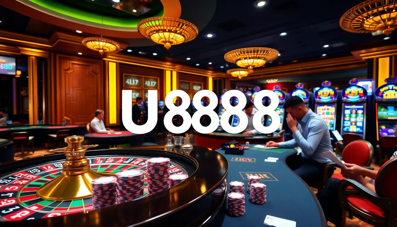 Experience thrilling gameplay at U888 with lively casino scenes depicted through vibrant roulette and engaging live dealers.