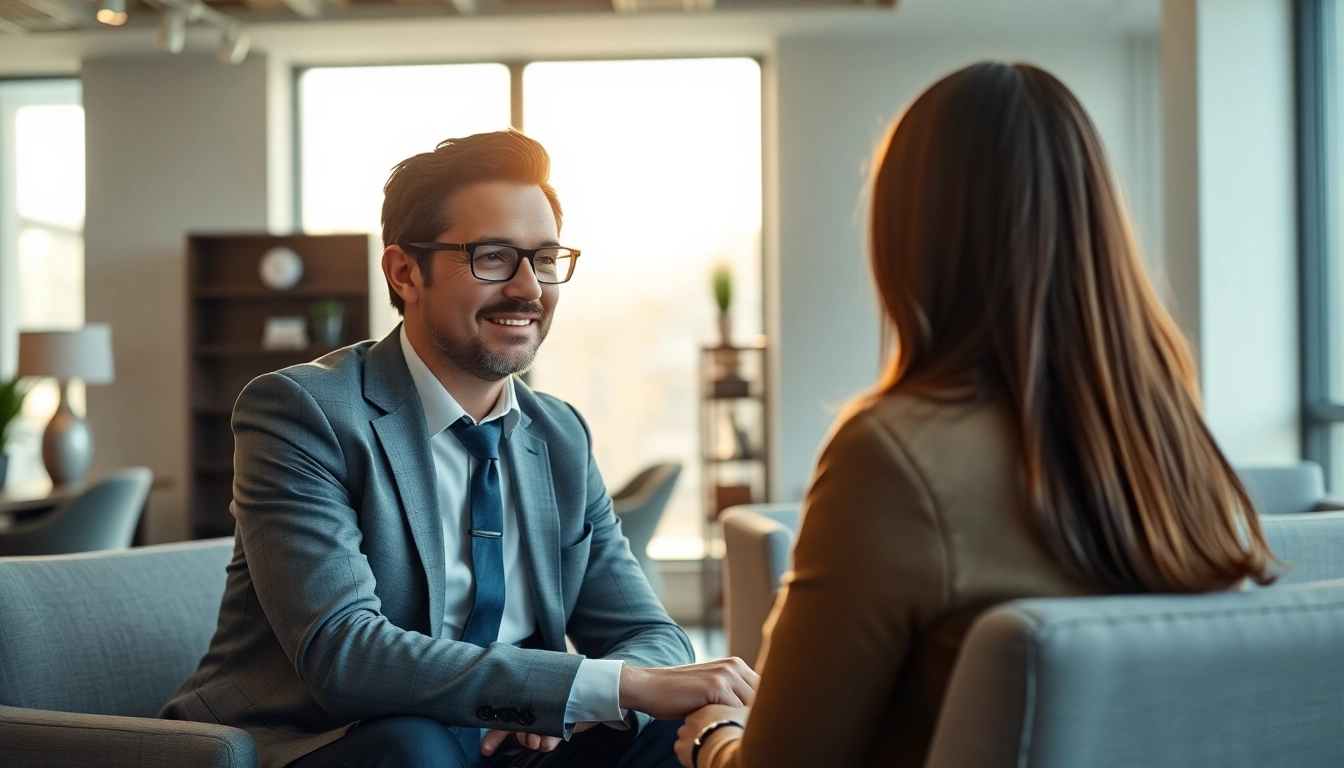 Headhunter Schweiz führt ein Bewerbungsgespräch mit einem Kandidaten in einem modernen Büro.
