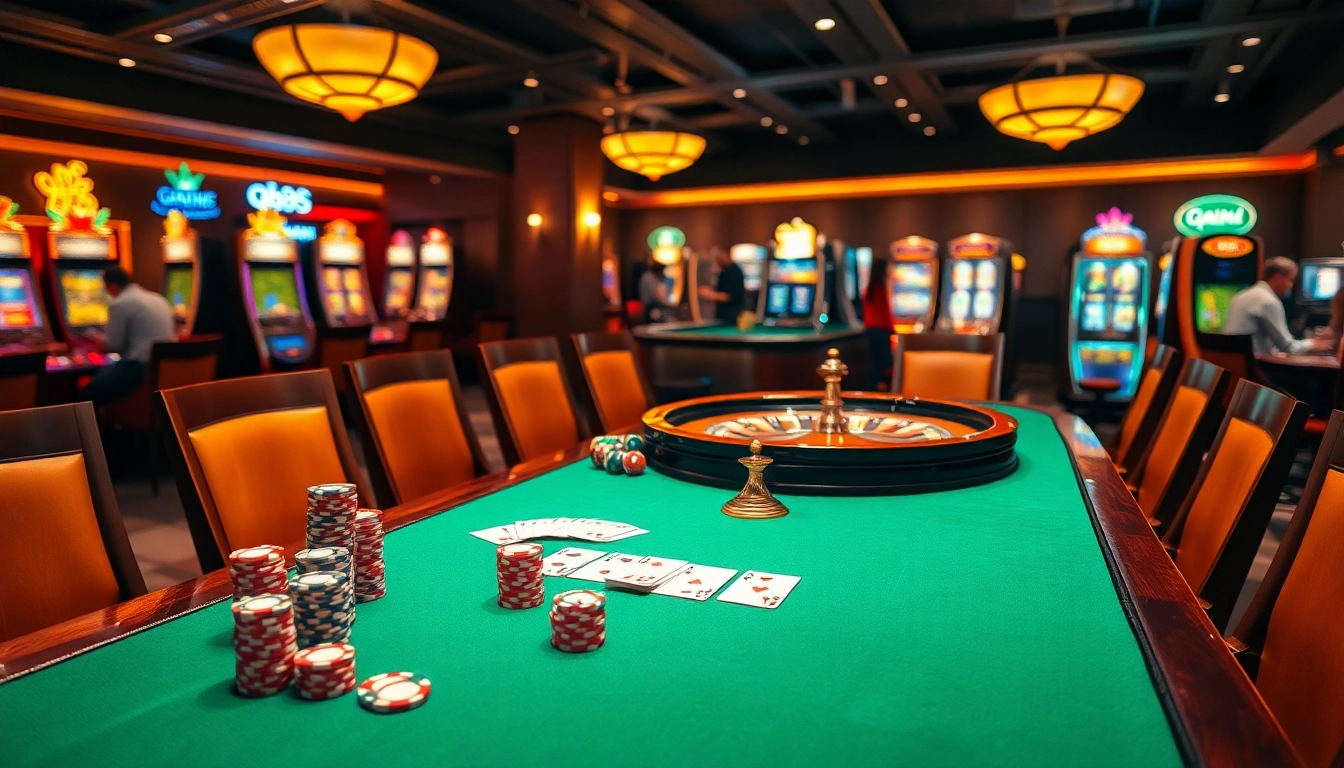 Exciting gaming scene at qh88 casino with poker chips and roulette action.